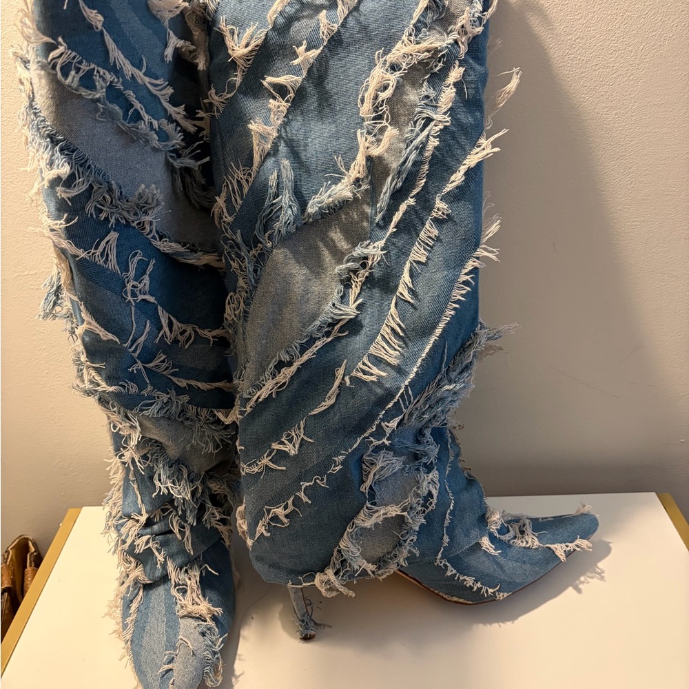Azalea Wang Fold over  Blue Denim Women Boots